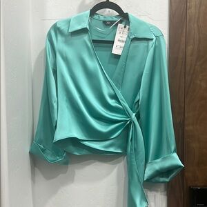 Zara Women's Teal Wrap Top